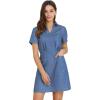 imageAllegra K Womens Chambray Collared V Neck ALine Shirt Denim Dress with PocketsDenim Blue