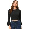 imageAllegra K Womens Chiffon Blouse Bow Tie Back Bell Sleeve Crop TopBlack