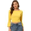imageAllegra K Womens Chiffon Blouse Bow Tie Back Bell Sleeve Crop TopYellow
