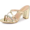 imageAllegra K Womens Crisscross Strap Rhinestone Block Heel Slide SandalsGold