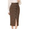 imageAllegra K Womens Elegant Houndstooth Elastic Waist Straight Split Midi SkirtBrown