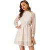 imageAllegra K Womens Elegant Long Sleeve Stand Collar High Waist Floral Lace DressBeige