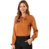 imageAllegra K Womens Elegant Ruffle Tie Neck Long Sleeve Work Office Satin Blouse TopCaramel