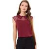 imageAllegra K Womens Peter Pan Collar Blouse Sheer Mesh Panel Short Sleeve Work Top ShirtDark Red