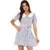 imageAllegra K Womens Peter Pan Collar Dress 2024 Floral Printed Button Bow Tie Short Sleeve Shirt DressesPurple