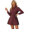 imageAllegra K Womens Plaids Button Down Cotton Mini ALine Shirt DressRed