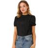 imageAllegra K Womens Ruffle Frilled Crochet Lace Panel Mock Neck Short Sleeve Shirt BlouseBlack