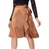 imageAllegra K Womens Ruffle Satin High Waist Tie Wrap Asymmetrical Midi SkirtBrown