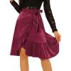 imageAllegra K Womens Ruffle Satin High Waist Tie Wrap Asymmetrical Midi SkirtBurgundy