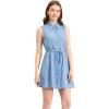 imageAllegra K Womens Sleeveless Shirt Dress Point Collar Drawstring Waist Button Down ShirtdressDusty Blue