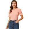 imageAllegra K Womens Smocked Tops Round Neck Summer Ruffle Puff Sleeve BlouseLight Pink