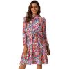 imageAllegra K Womens Tie Neck Dresses Chiffon Long Sleeve Belted Vintage Floral DressRed
