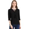 imageAllegra K Womens Tie Neck Summer Tassel 34 Sleeve Casual Blouse Fringe Boho TopBlack