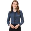 imageAllegra K Womens Work Button Down Shirt Lace Trim Business Casual Long Sleeve Blouse TopDark Blue