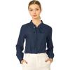 imageAllegra K Womens Work Office Tops Bow Tie Neck Button Decor Casual 2024 Spring Long Sleeve Shirt BlousesDeep Blue