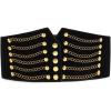 imageuxcell Women Ultra Super Wide Elastic PU High Waist Belt Rivet Chains Cinch Waistband for DressesBlack