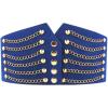 imageuxcell Women Ultra Super Wide Elastic PU High Waist Belt Rivet Chains Cinch Waistband for DressesBlue
