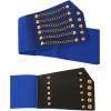 imageuxcell Women Ultra Super Wide Elastic PU High Waist Belt Rivet Chains Cinch Waistband for DressesBlue