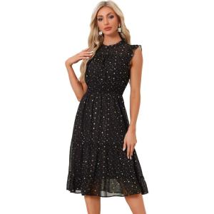 imageAllegra K Casual Chiffon Midi Dress for Women Halloween Sleeveless Smocked Waist Gilding Metallic Stars Party DressesBlack