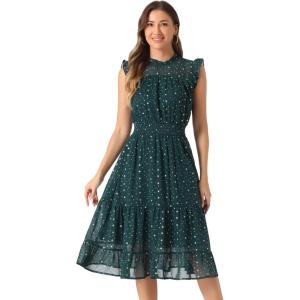 imageAllegra K Casual Chiffon Midi Dress for Women Halloween Sleeveless Smocked Waist Gilding Metallic Stars Party DressesDark Green
