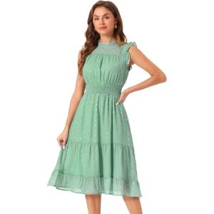 imageAllegra K Casual Chiffon Midi Dress for Women Halloween Sleeveless Smocked Waist Gilding Metallic Stars Party DressesGreen