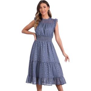 imageAllegra K Casual Chiffon Midi Dress for Women Halloween Sleeveless Smocked Waist Gilding Metallic Stars Party DressesGrey Blue