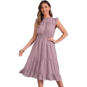 imageAllegra K Casual Chiffon Midi Dress for Women Halloween Sleeveless Smocked Waist Gilding Metallic Stars Party DressesGrey Pink