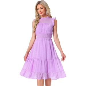 imageAllegra K Casual Chiffon Midi Dress for Women Halloween Sleeveless Smocked Waist Gilding Metallic Stars Party DressesLight Purple
