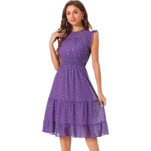 imageAllegra K Casual Chiffon Midi Dress for Women Halloween Sleeveless Smocked Waist Gilding Metallic Stars Party DressesPurple