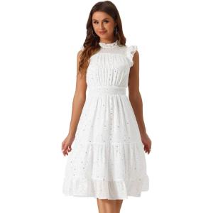 imageAllegra K Casual Chiffon Midi Dress for Women Halloween Sleeveless Smocked Waist Gilding Metallic Stars Party DressesWhite