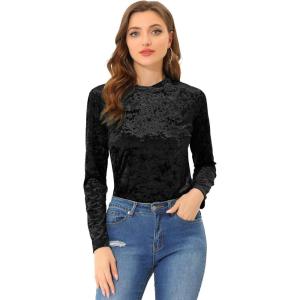 imageAllegra K Casual Velvet Top for Womens Soft Vintage Crew Neck Long Sleeve Christmas TShirtBlack