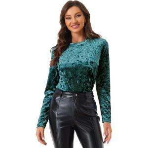 imageAllegra K Casual Velvet Top for Womens Soft Vintage Crew Neck Long Sleeve Christmas TShirtBlue Green