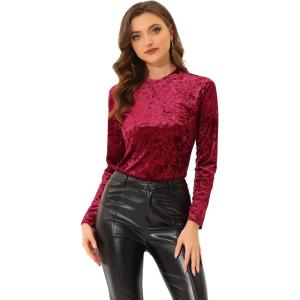 imageAllegra K Casual Velvet Top for Womens Soft Vintage Crew Neck Long Sleeve Christmas TShirtBurgundy