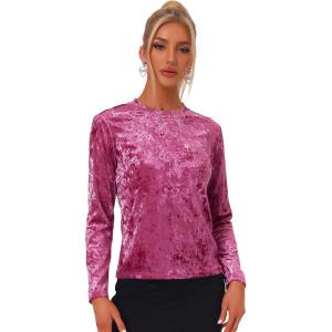 imageAllegra K Casual Velvet Top for Womens Soft Vintage Crew Neck Long Sleeve Christmas TShirtFushcia