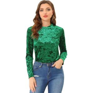 imageAllegra K Casual Velvet Top for Womens Soft Vintage Crew Neck Long Sleeve Christmas TShirtGreen