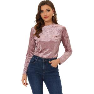 imageAllegra K Casual Velvet Top for Womens Soft Vintage Crew Neck Long Sleeve Christmas TShirtPink