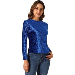 imageAllegra K Casual Velvet Top for Womens Soft Vintage Crew Neck Long Sleeve Christmas TShirtRoyal Blue