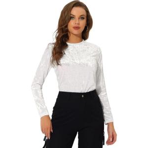 imageAllegra K Casual Velvet Top for Womens Soft Vintage Crew Neck Long Sleeve Christmas TShirtWhite