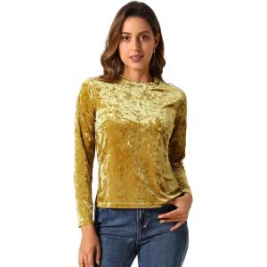 imageAllegra K Casual Velvet Top for Womens Soft Vintage Crew Neck Long Sleeve Christmas TShirtYellow