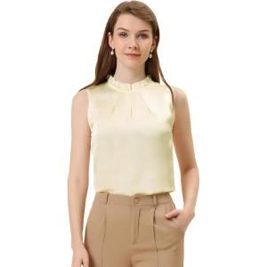 imageAllegra K Office Blouse for Womens 2024 Sleeveless Mock Neck Ruffles Elegant Satin Work TopsWhite