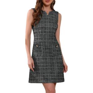 imageAllegra K Tweed Dress for Women Elegant Plaid Sleeveless Business Casual Above The Knee DressesBlack Silver