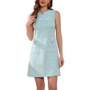 imageAllegra K Tweed Dress for Women Elegant Plaid Sleeveless Business Casual Above The Knee DressesBlue Apricot Silver