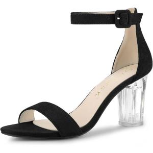 imageAllegra K Womens Ankle Strap Clear Heel Chunky Heels SandalsBlack
