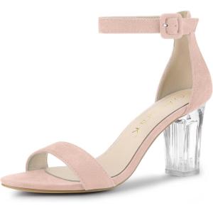 imageAllegra K Womens Ankle Strap Clear Heel Chunky Heels SandalsDust Pink