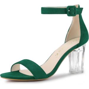 imageAllegra K Womens Ankle Strap Clear Heel Chunky Heels SandalsEmerald Green