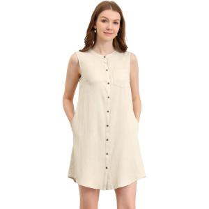 imageAllegra K Womens Button Up Shirtdress Sleeveless Tunic Denim Chambray Dress with PocketApricot