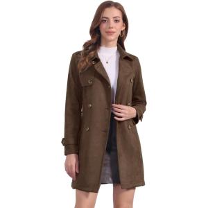 imageAllegra K Womens Faux Suede Trench Coat Notched Lapel Double Breasted Jacket with BeltCoffee