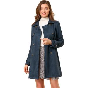 imageAllegra K Womens Faux Suede Trench Coat Notched Lapel Double Breasted Jacket with BeltDark Blue