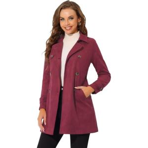 imageAllegra K Womens Faux Suede Trench Coat Notched Lapel Double Breasted Jacket with BeltDeep Red