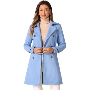 imageAllegra K Womens Faux Suede Trench Coat Notched Lapel Double Breasted Jacket with BeltSky Blue